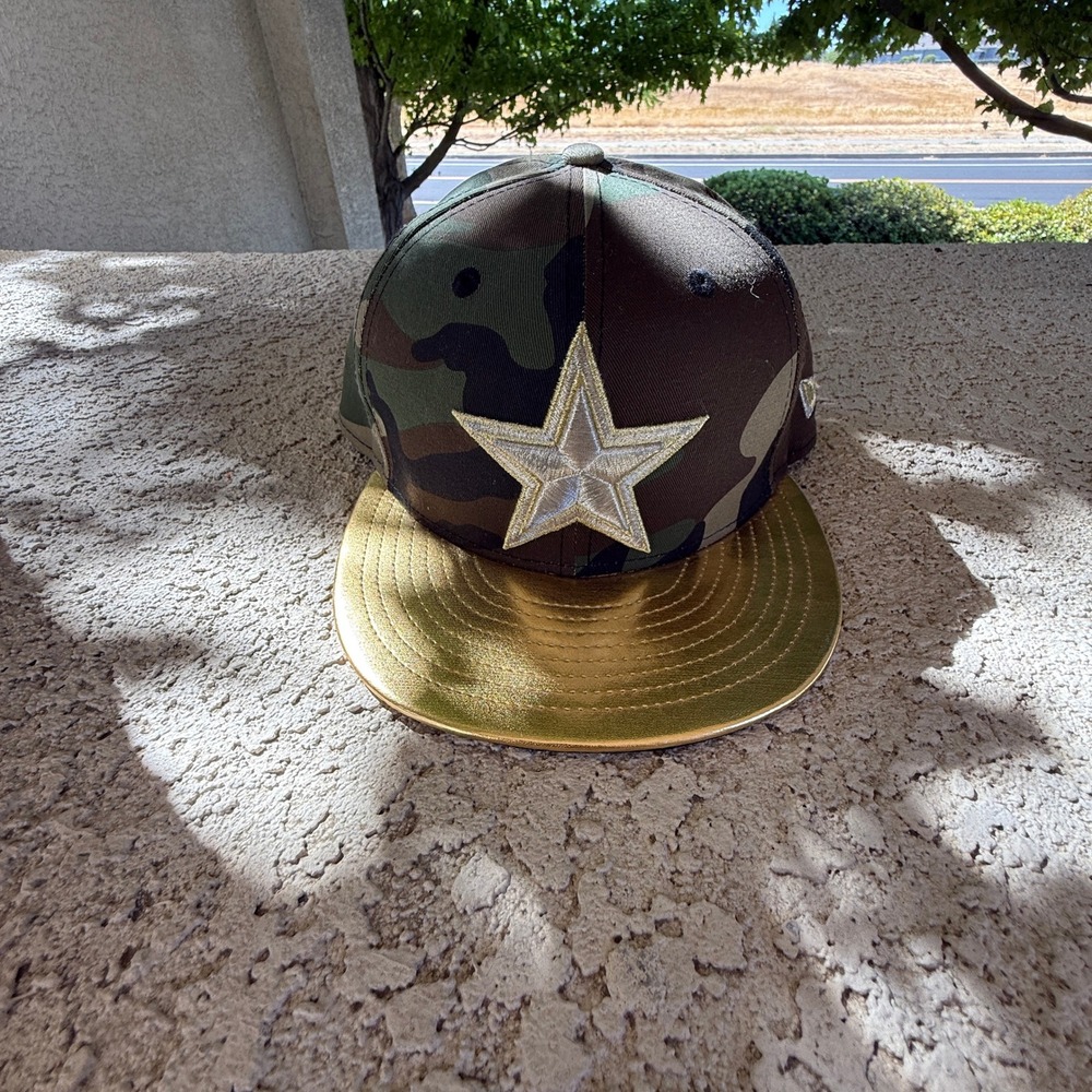 Rare Dallas Cowboys New Era‎ 9FIFTY Woodland Camo Gold Visor Snapback Hat